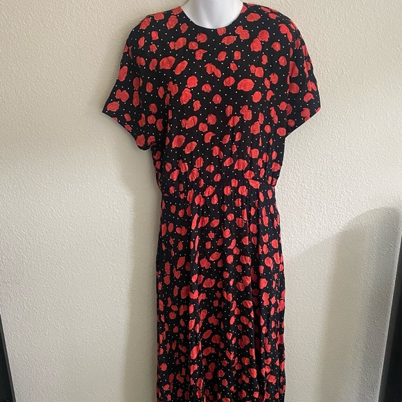 Vintage ANN TAYLOR BLACK POLKA DOT FLORAL DRESS - Picture 10 of 12